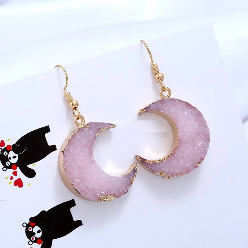 Moda Drusy Druzy Brincos Banhado Ouro Geometria Pedra Dangle Moon Brincos Para As Mulheres Jóias