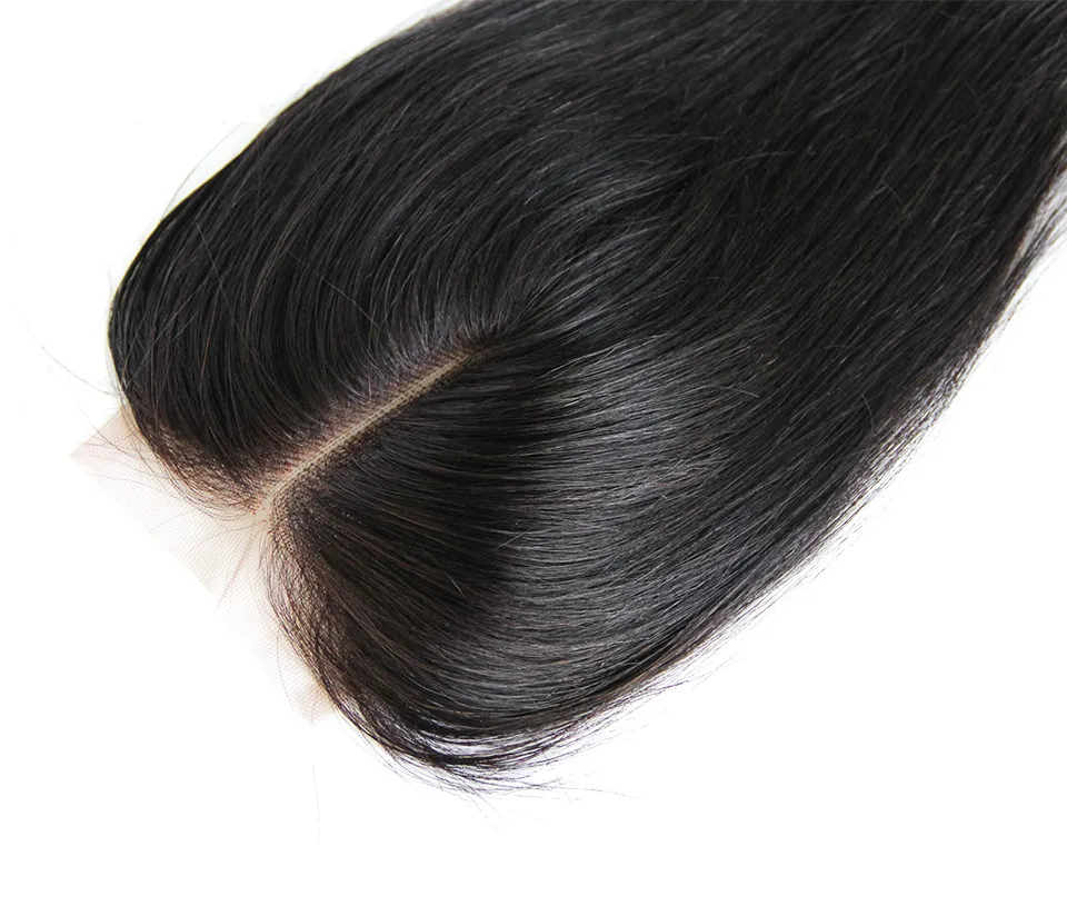 Les cheveux raides brésiliens tissaient 3Bundles avec fermeture Middle Part Double Trate Extensions de cheveux humains Dyable 100g / bundle2441