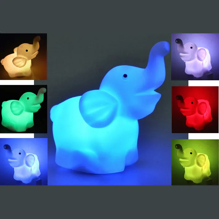 Niedliche Cartoon-Elefant-Form, 7 Farbwechsel, LED-Nachtlicht, Schreibtischlampe, Hochzeit, Party, Schlafzimmer, Heimdekoration, Geschenk für Kinder