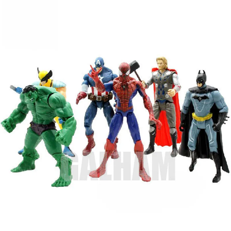 / Avengers Figuras de Ação Capitão América Spiderman Thor Hulk Bat Man X-Man Wolverine Super Heros saco de OPP 9-10CM Super Mulher ironman