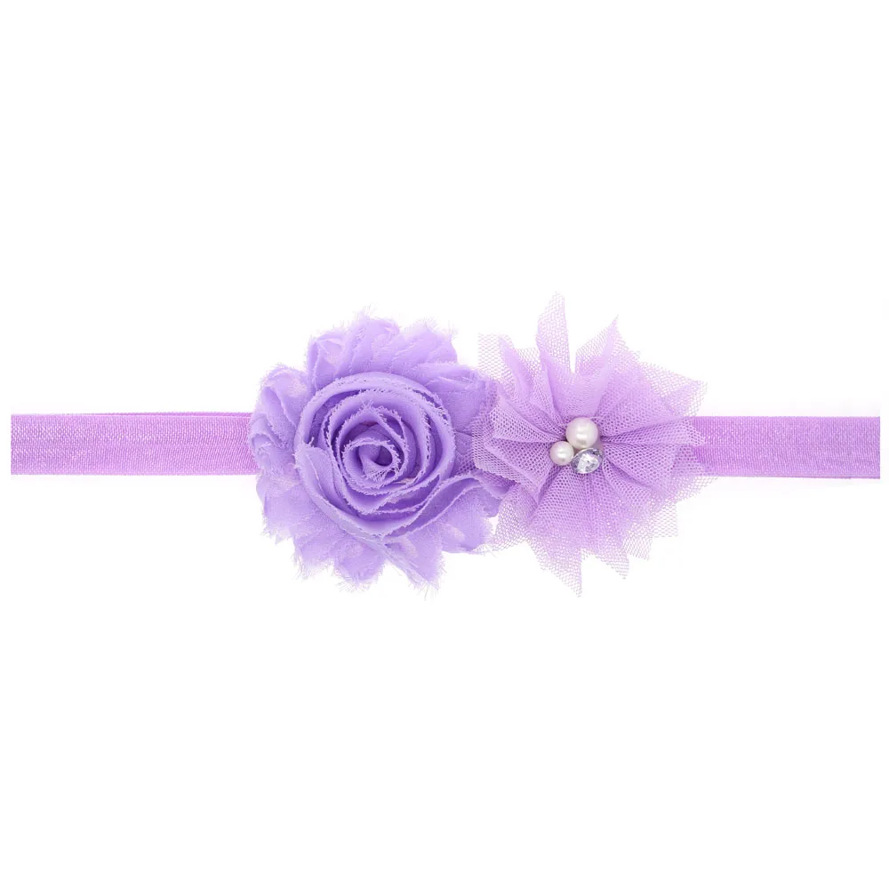 15 couleurs Gril bébé 2 fleurs bandes de cheveux perle cristal mousseline de soie combinaison de fleurs ensemble bandeaux élastiques bandeau serre-tête accessoires pour cheveux