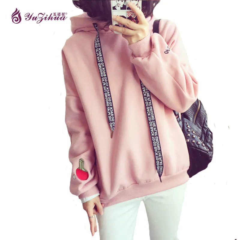 Atacado- rosa espessa camisolas mulheres hoodies mulheres tracksuit moletom mais tamanho poleron mujer grande tamanho kawaii hoodie fofo suor femme