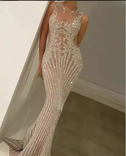 2018 Yousef Aljasmi Evening Dresses Sleeveless Jewel Neck Sweep Train Illusion Luxury Prom Dress Evening Party Plus Size Formal Gowns