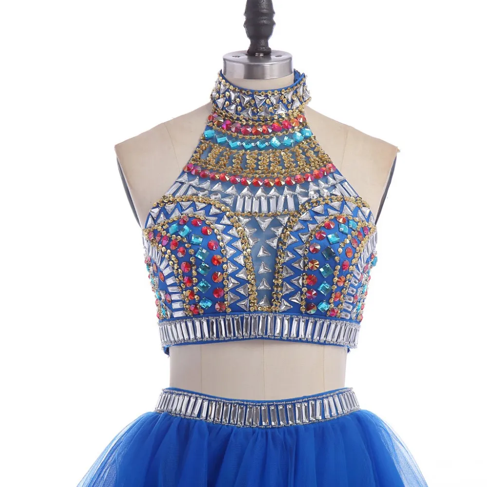 High School-Abschlusskleider für Jahr Cotto Royal Blue Zwei-Stück-Heimkehrkleider A-Line Short Piece Prom Kleid Real Image Hy0097