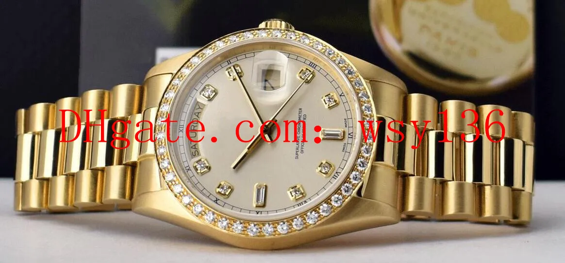 Envío gratis Lujo 36 mm Oro de 18 quilates Día Fecha Presidente Plata 8 + 2 DIAMANTE 18048 Relojes de pulsera para hombre Relojes con movimiento automático para hombre