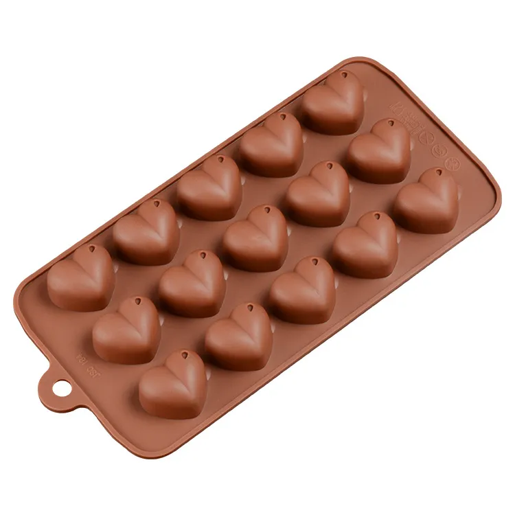 1 pc 15 furos forma de coração moldes de chocolate diy decoração do bolo de silicone geléia de gelo amor presente moldes de chocolate ferramentas de cozimento