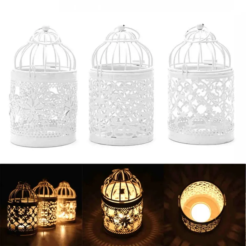 Creative Candle holders Hollow Holder Tealight Candlestick Hanging Lantern Vintage Bird Cage Wrought New wedding decoration cand