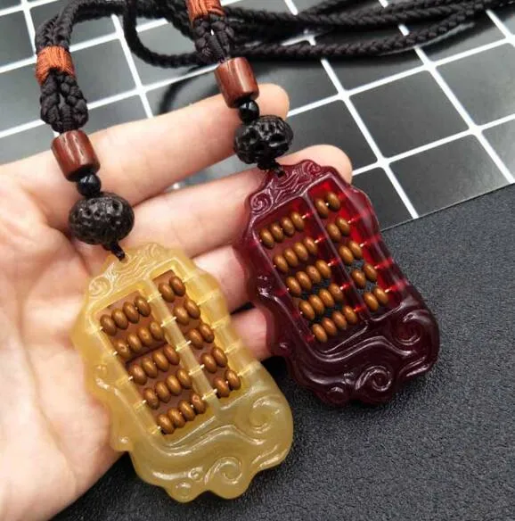 Trendy natural goat horn pendant ruyi abacus necklace for men and women carving and playing fidelity bodhi ping suan sweater chain gifts