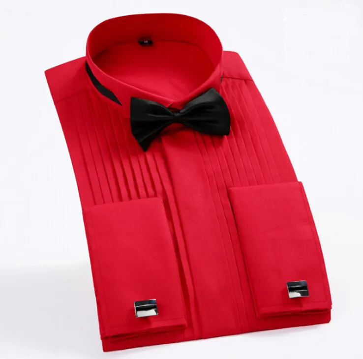 Mens Shirts Long Sleeved Pure Colors Wedding Tuxedo Shirt