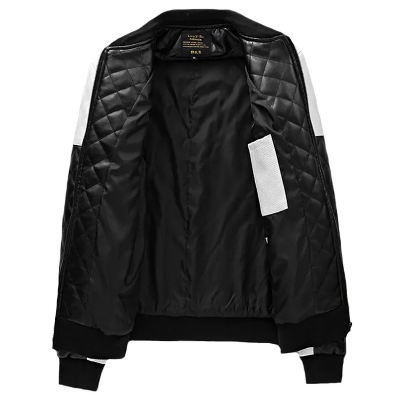 2018 New Design Mens Jackets Winter Autumn PU Leather Coats Male Black White Fashion Slim Plaid Jacket