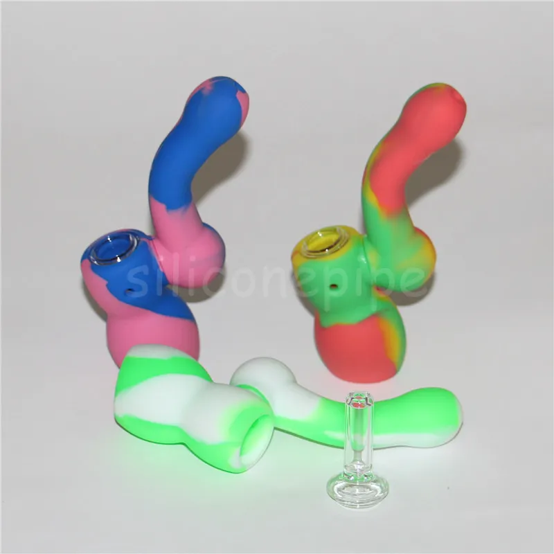 Silikon Bong vattenrör Hosahs Blanda färg Silikonoljeriggar Mini Bubbler Bongs Glass Bowl Nectar Dabber Tools via DHL