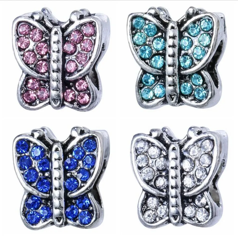 Ganze 50PCS Mode Legierung Metall Strass Schmetterling Perlen fit Europäischen Charme armband DIY Schmuck Für Frauen Niedrigen RHB77259k