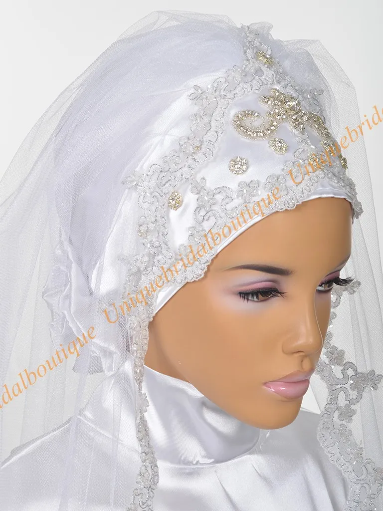 Мусульманские свадебные свадебные Hijab 2019 со стразами кружевные аппликации Real Pictions Длина локтя Исламская свадьба навесы на заказ