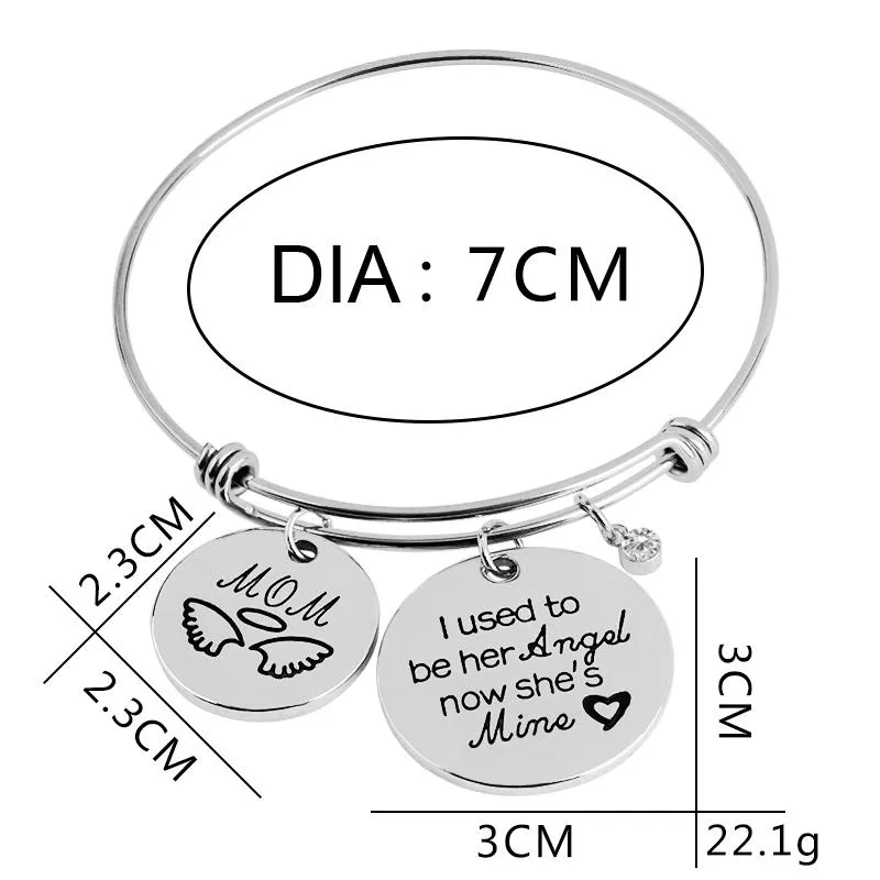 Memorial Bracelet I Used To Be His Angel Now He's Mine Dad Angel Wing Hand Stamped Mom Bangle for Memorial Gift Sympathy Gift