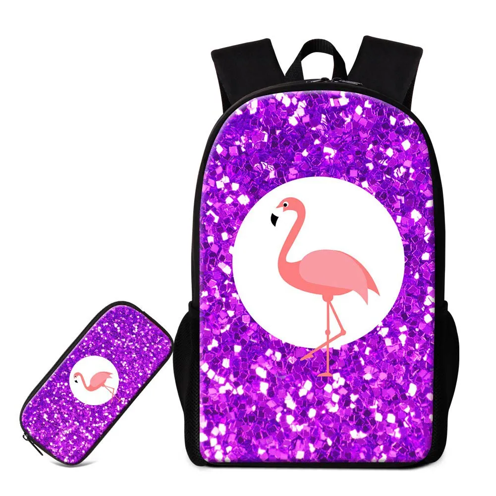 2 PCS Set Backpack Pencil Bag For Elementary Students Custom Flamingo School Bags Pen Box For Children Casual Daily Daypack Boy Girl Bagpack