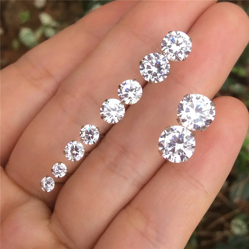 Aretes De Plata Esterlina 925 Genuinos Mujer Ronda CZ Piedras Crystal Mens Pequeño 3 4 5 Mm Pendientes Cubic Zirconnia De 5,68 € | DHgate