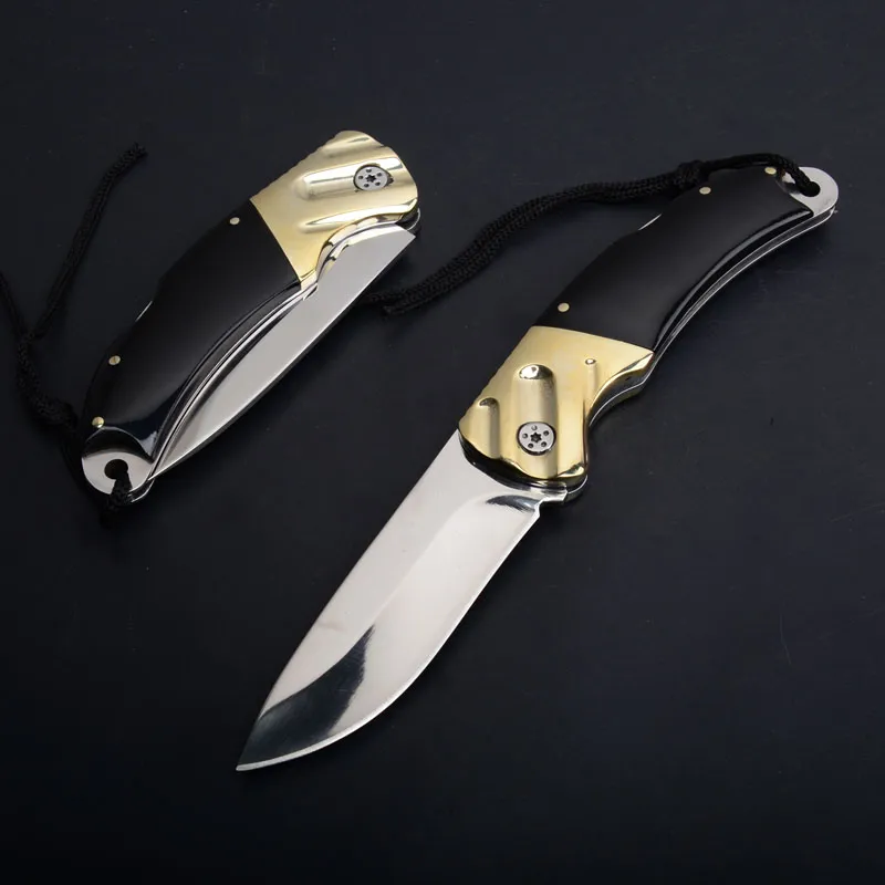 2 stks/partij Outdoor Survival Tactische Zakmes 440C Spiegel Polish Drop Point Blade Koperen Kop + Koe Hoorn Handvat EDC zakmessen Gift Messen