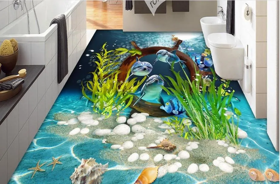  HGFHGD Vinilo adhesivo para suelo 3D, diseño de delfín del mar  del mundo, baño, dormitorio, vinilo para piso, PVC, impermeable, pintura  moderna : Herramientas y Mejoras del Hogar