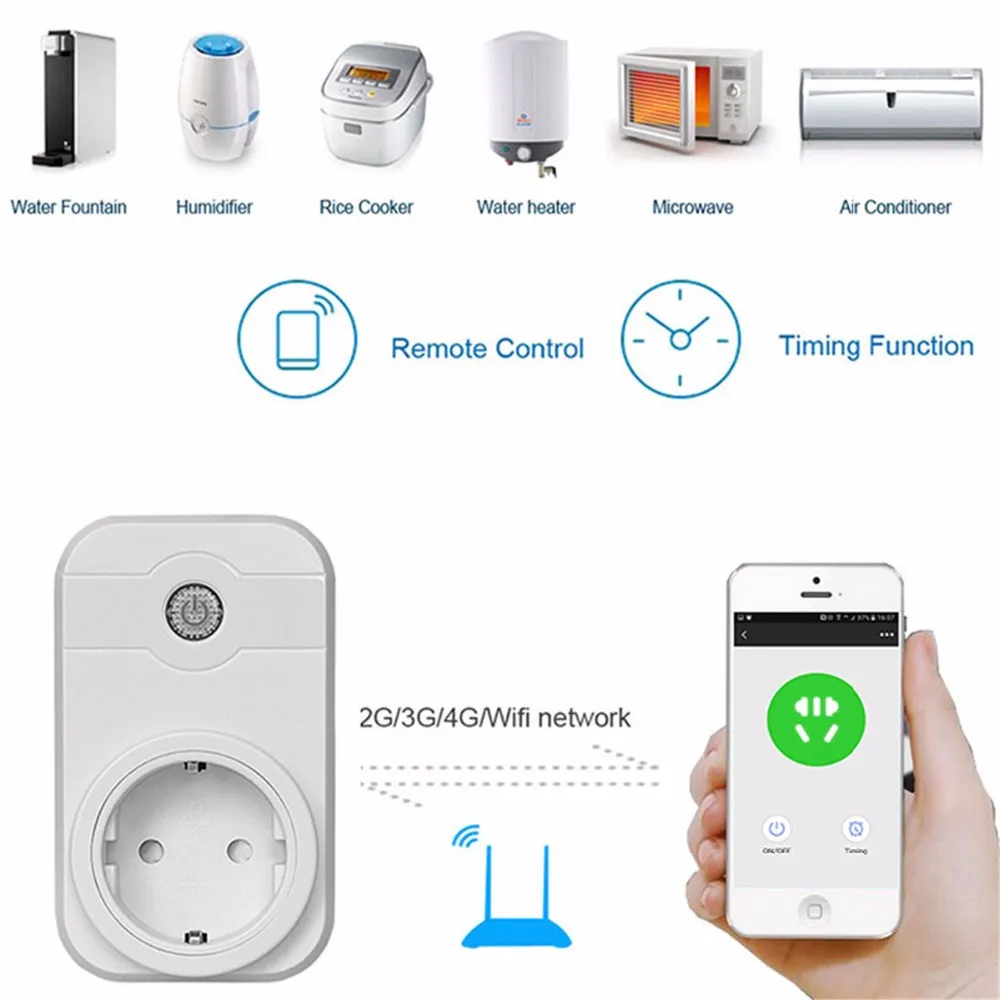 Smart Socket Plug WiFi Wireless Remote Socket Adaptor Remote Control Socket Outlet Timing Switch for Smart Home Automation with one phone