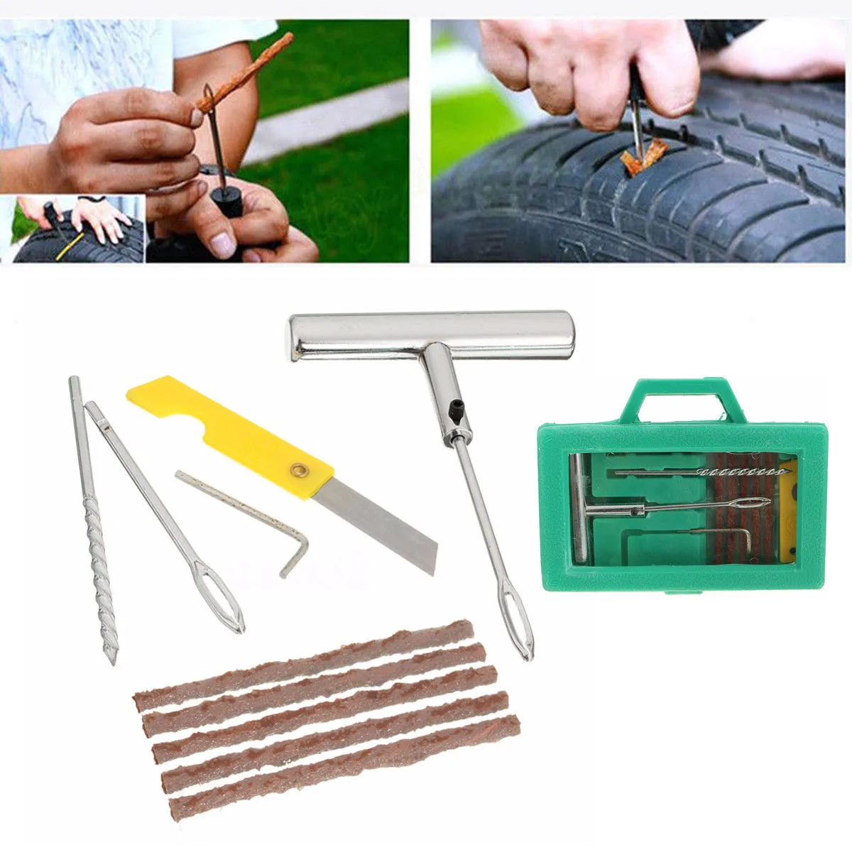 Kit pratique pour réparer pneus voiture tubeless 10 clous en caoutchouc  inclus