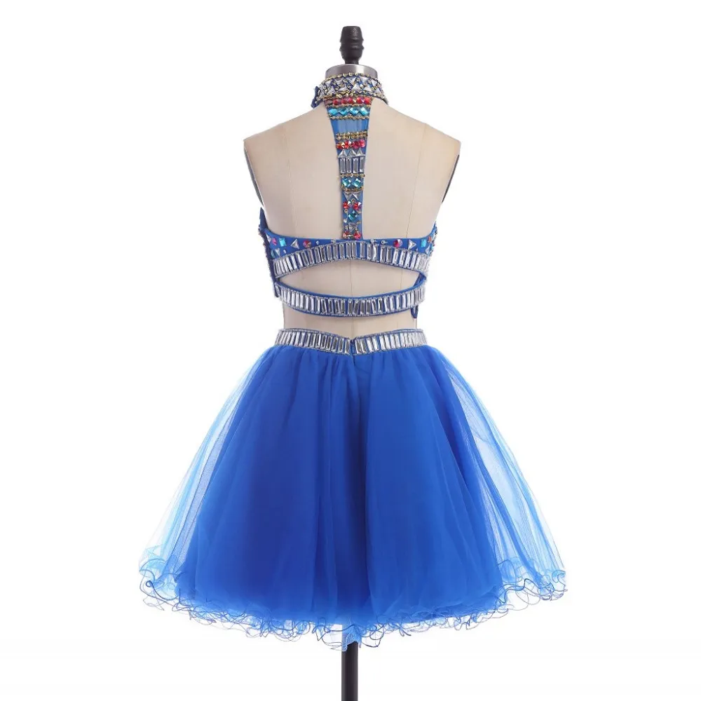 High School-Abschlusskleider für Jahr Cotto Royal Blue Zwei-Stück-Heimkehrkleider A-Line Short Piece Prom Kleid Real Image Hy0097