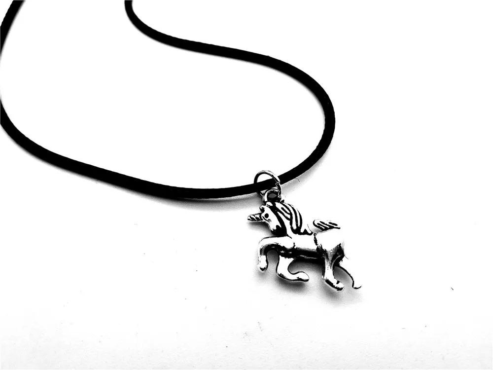 - Cute Lucky Unicorn Necklace Fairy Tale Cartoon Fantasy Style Animal Deer Horse Leather Rope Necklaces for Girls Kids Animal Gift