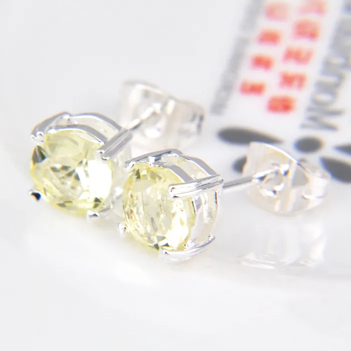 Luckyshine Vacances Cadeau Bijoux 5 mm Rond Citrine Brésilienne Argent Femmes CZ Mariage Lumineux Boucles D'oreilles Piercing 30 Paires E0190