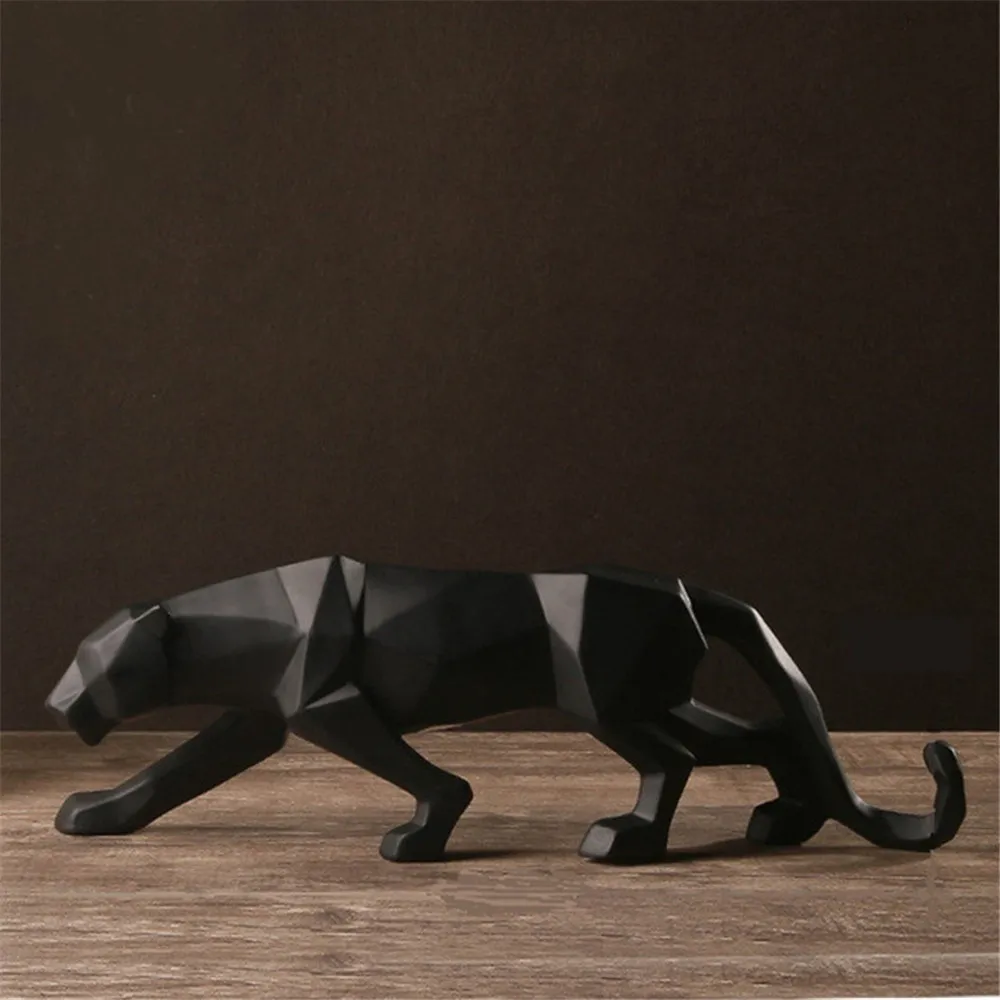 Harz abstrakte schwarze Panther Skulptur Figur Handwerk Home Schreibtisch Dekor geometrische Harz Wildlife Leopard Statue Handwerk