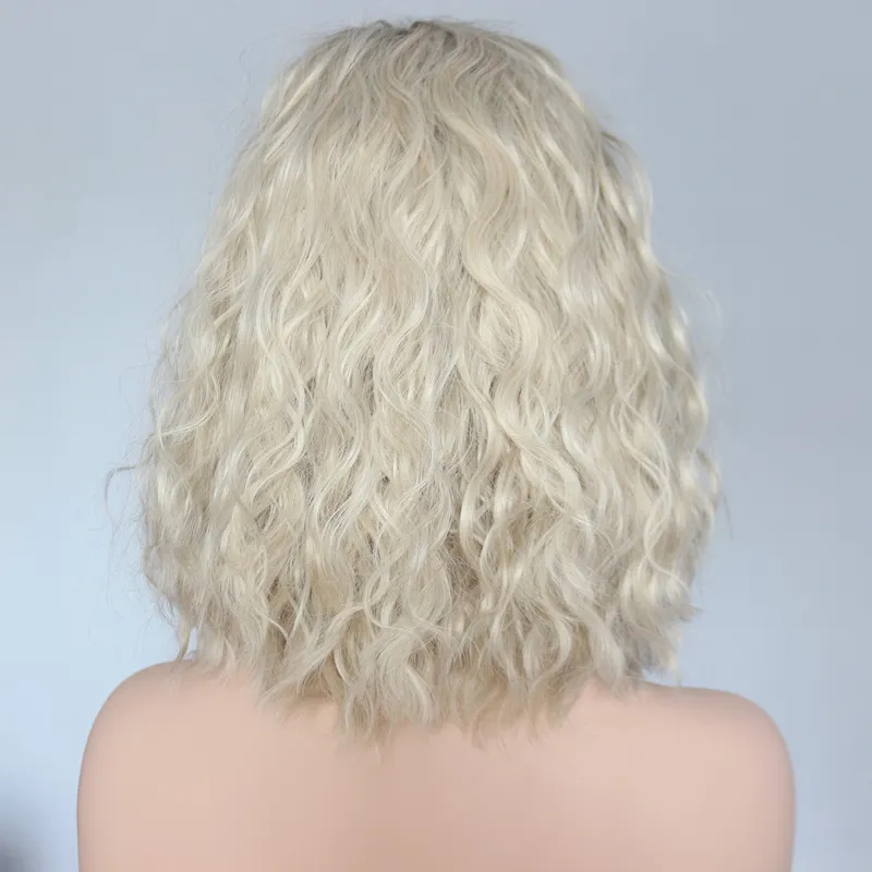 Perruque avant de lacet de cheveux bouclés lâches courts pour femme noire 14-20 pouces brun ombre blonde synthétique bob perruques résistant à la chaleur