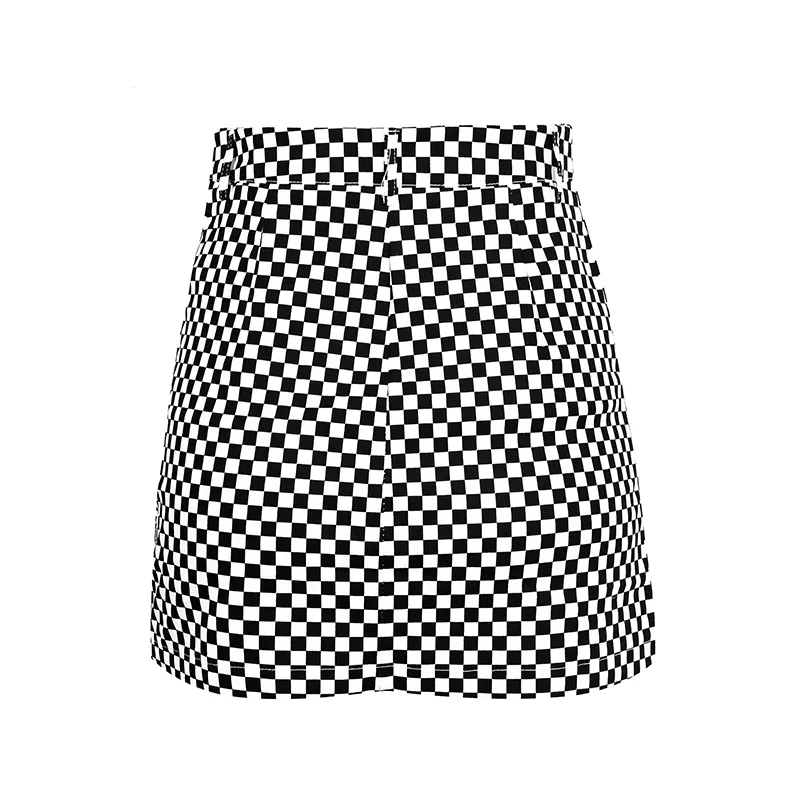 Mode classique plaid mini jupe femmes métal cercle tirette maigre jupes courtes Streetwear automne jupe crayon