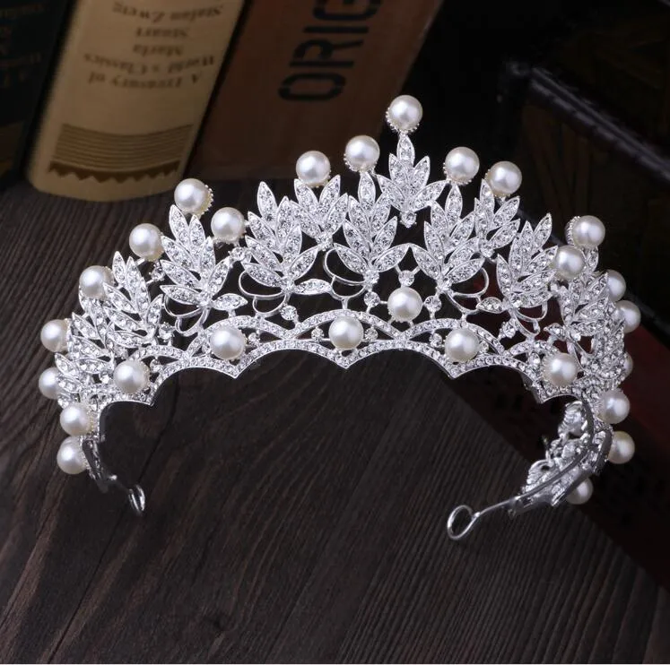 Luxury Bridal Crown Rhinestone Pearls Crystals Royal Wedding Queen Crowns Princess Crystal Baroque Birthday Party Tiaras For Bride Sweet 16