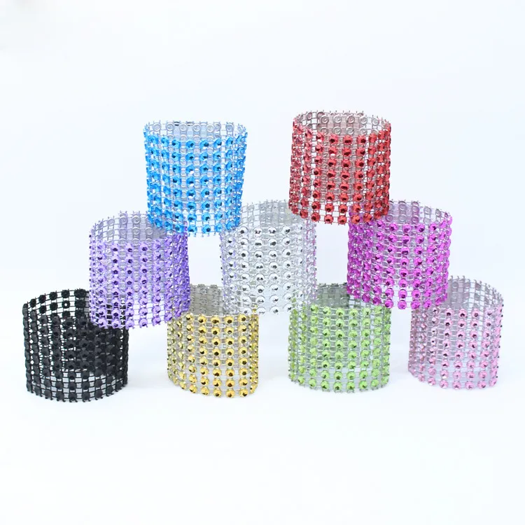 Anelli di tovagliolo di nozze del rhinestone di cerimonia nuziale del diamante di 9 colori Anelli Sash Bows Holder Decorazione del tavolo del partito