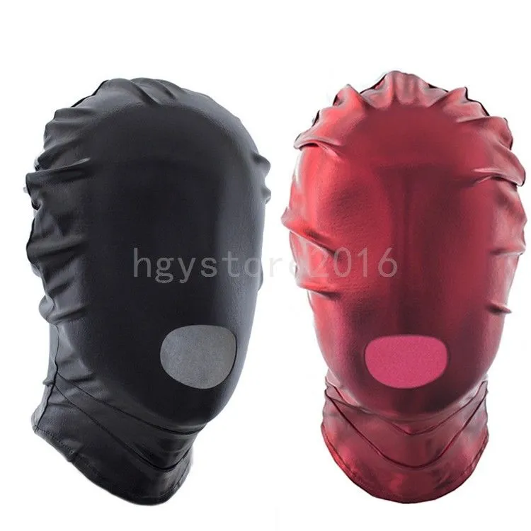 Bondage PVC Wet Look Dungeon Wheel Open Mouth Full Head Hood Mask Blindfold Roleplay #R78