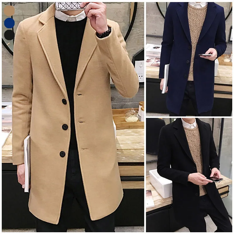 Nuevo abrigo de lana de invierno hombres ocio secciones largas abrigos de  lana hombre puro color casual moda chaquetas / casual hombre overcoat