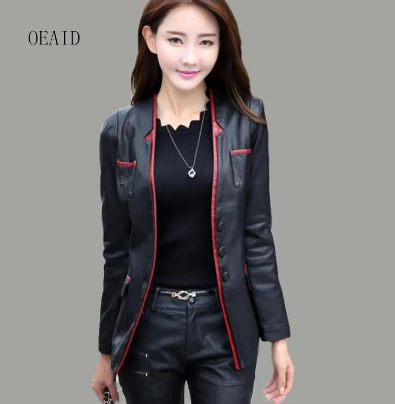 Plus size 3XL 4XL leather jacket women blazers 2017 spring women s suits outerwear slim ladies jackets coats black