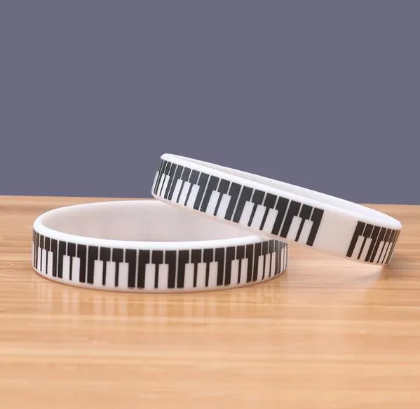 Bracelet en Silicone pour clavier de Piano imprimé DHL, bracelet à breloques à rayures noires et blanches, meilleur cadeau pour les Fans de musique, bijoux