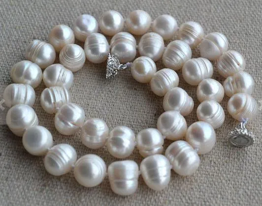 Oryginalna Biżuteria Pearl, 18 cali Biały Kolor Prawdziwe Naszyjnik Pearl Słodkowodne, 11-12.5mm Duży rozmiar Magnesowy Zapięcie, Kobieta Biżuteria