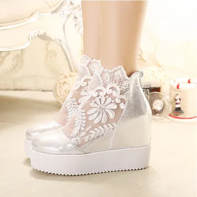 Fall Winter Lace Wedding Shoes Bridal Boots Bridal Shoes White Sheer Wedding Ankle Boots Cheap Girl Casual Shoes