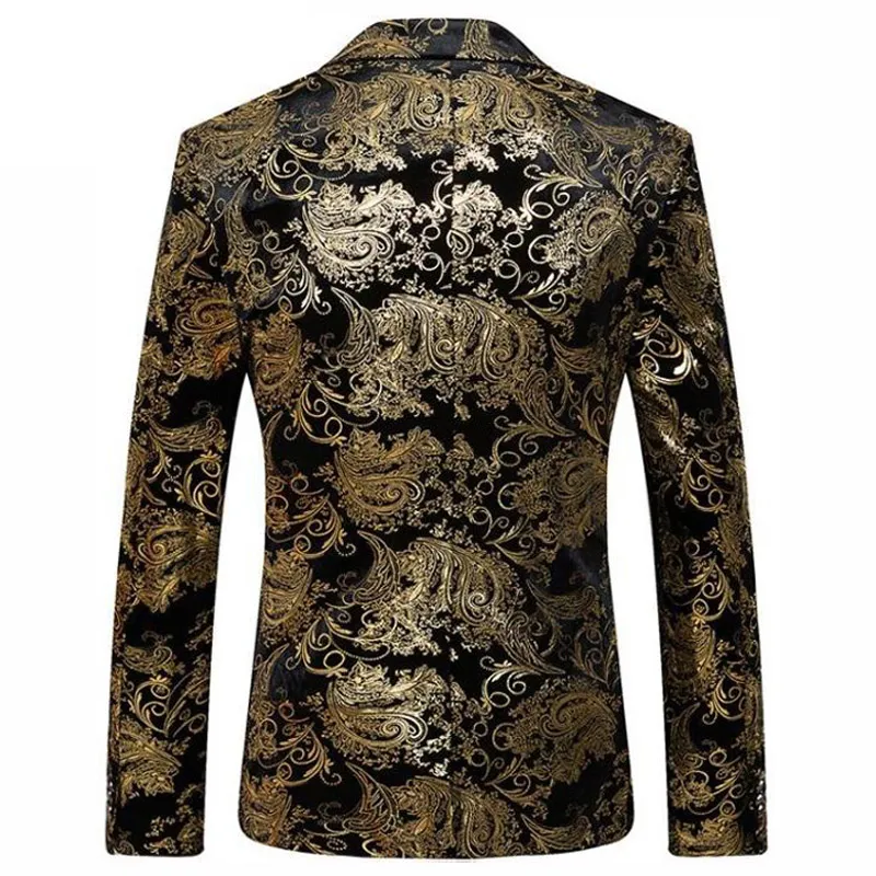 Blazer en or noir hommes Paisley motif floral costume de mariage veste Slim Fit costumes élégants vêtements de scène pour hommes Blazers Designs306t