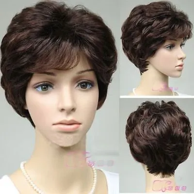 Hair Brown Mother's Gift Wig Short Curly Wavy Hair Daily Wear Full Wig