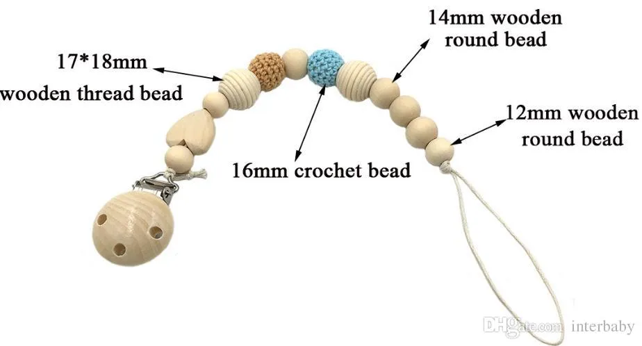 Baby Pacifier Chain Wood Beaded Soother Clip Holder Toddler Funny Nipple Teether Dummy Strap Chain Baby DIY Molar Toys Nipple Chain LDH38