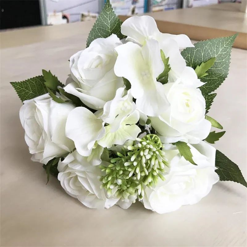 Fake Rose Hydrangea bouquet bloem simulatie rozen met plastic fruit voor bruiloft bruidsboeketten Home Showcase Decoratieve kunstbloemen