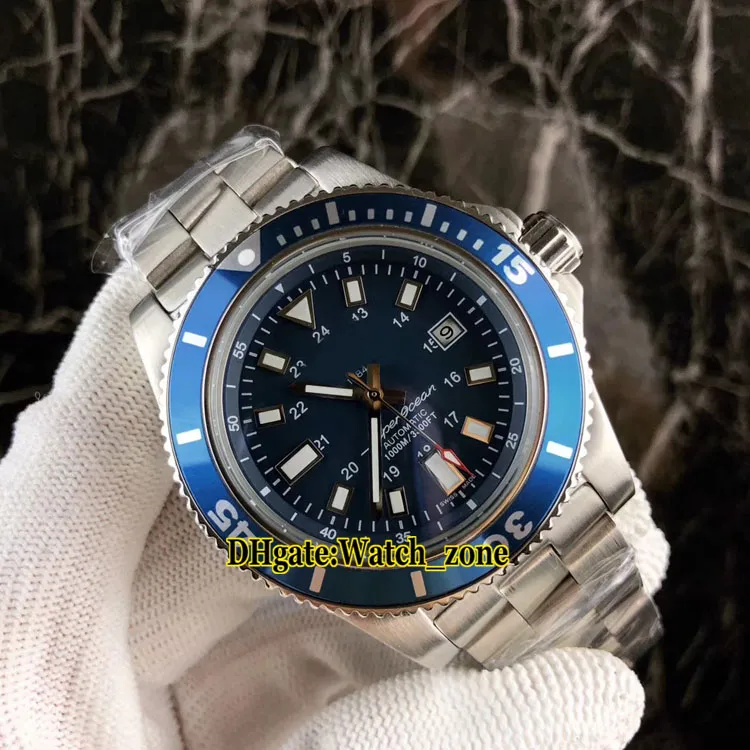 Diver Super Ocean II A17392D7 BD68 162A Mostrador preto Relógio masculino automático Caixa prateada Pulseira de aço inoxidável Relógios masculinos 245 W