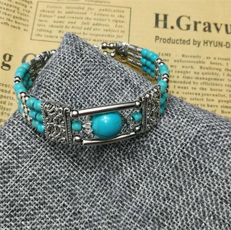 Nice Bohemia style women bracelet pendant bracelets bead ring turquoise beaded bracelet for girl nice gift free ship