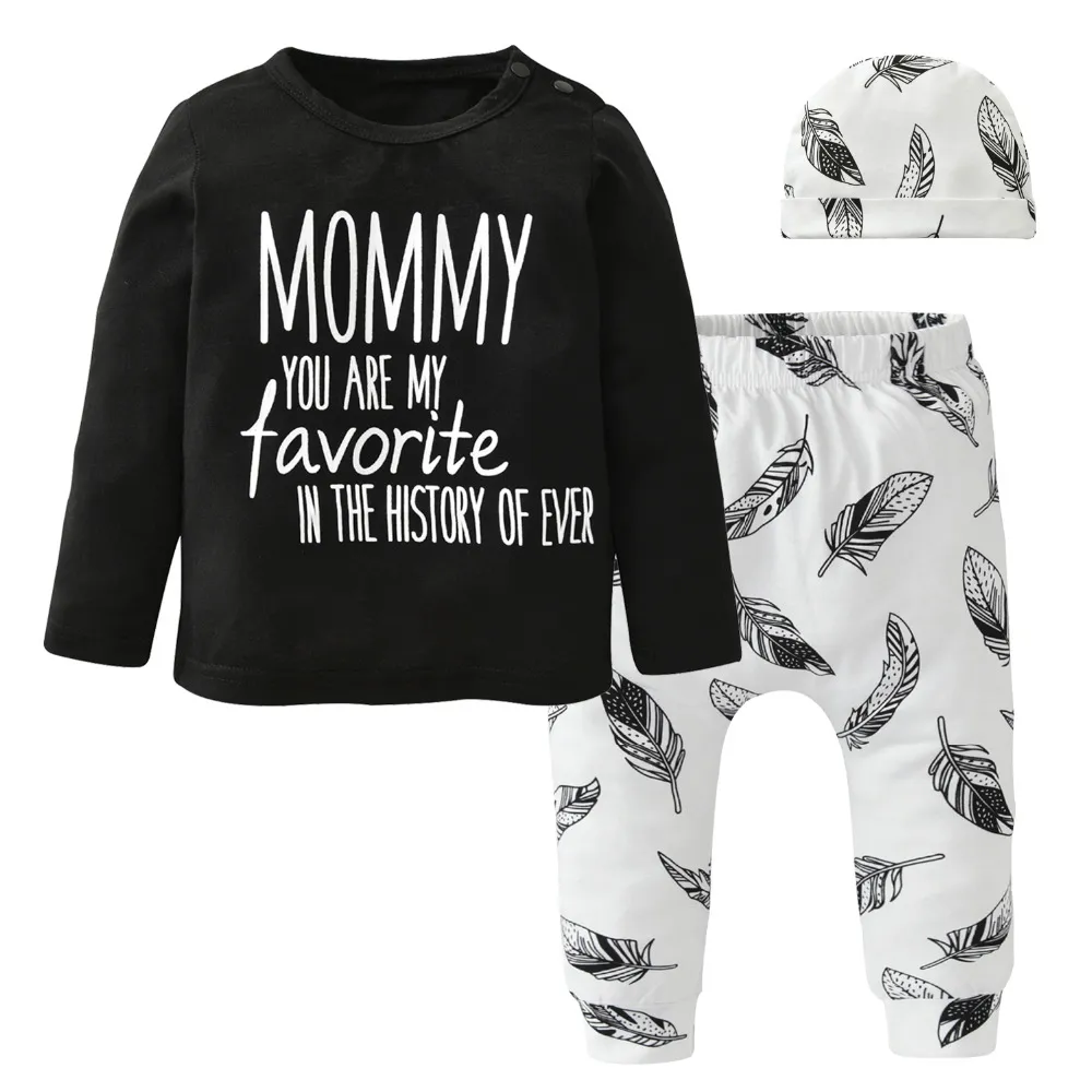 2018 pasgeboren baby jongens meisjes kleding set lente herfst winter katoen lange mouw brief vader en mama tops + broek + hoed peuter kinderkleding