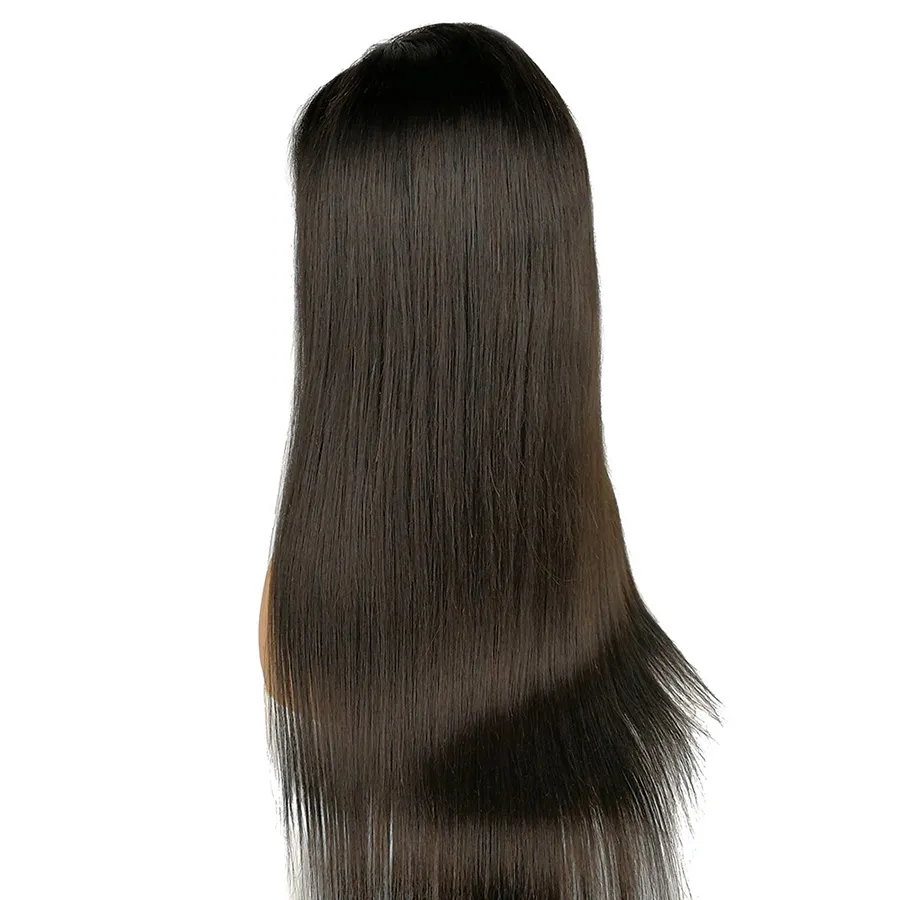 レースフロントウィッグシルキーストレートブラジルの処女人間の髪150密度漂白ノットプリプルックヘアラインでベビーヘア6639574