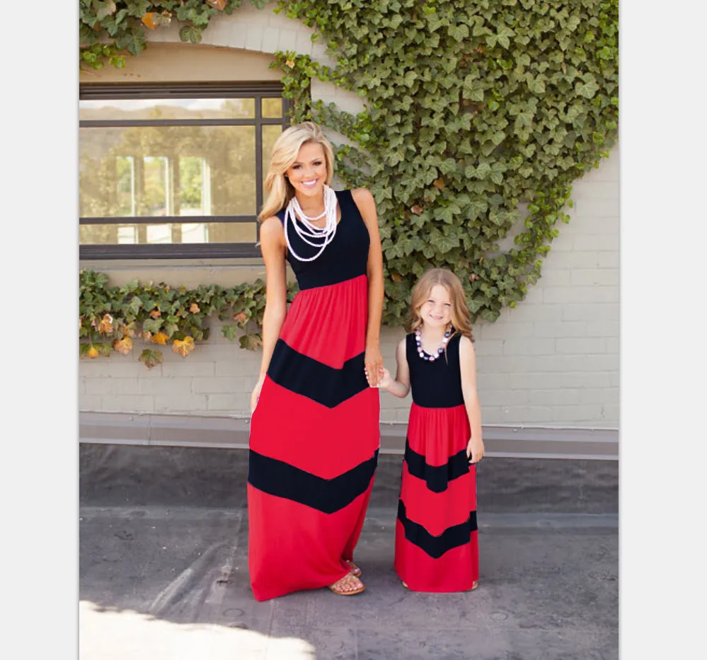 Family matching outfits new kids clothing stripe sleeveless casual mother daughter dresses clothes mommy and me