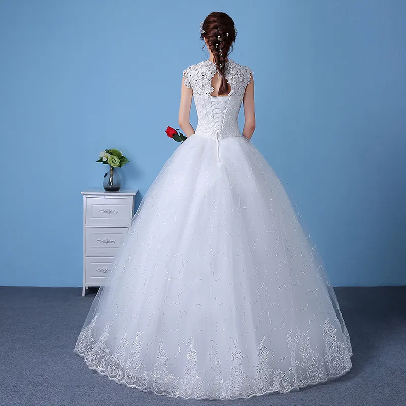 Robe de mariée blanche personnalisable, bon marché, Style coréen, dentelle, col en V, robes de mariée Vintage, robes à prix réduits, 2018