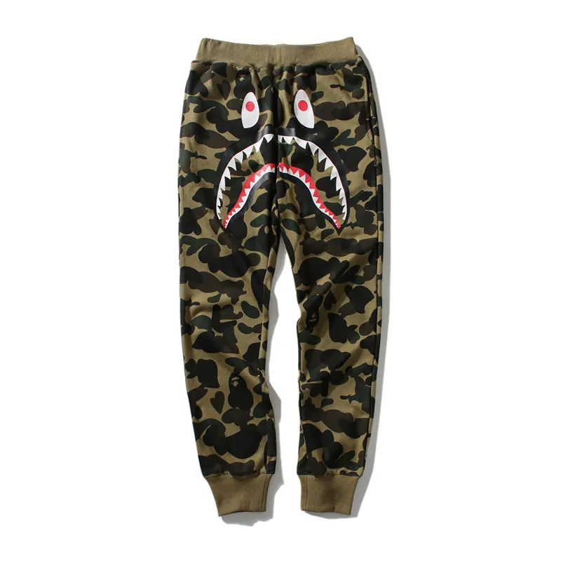 Mens calças de grife Um banho HIP HOP camo Tubarão boca de algodão macaco ao ar livre outono mens corredores Street clothing tamanho m-2xl