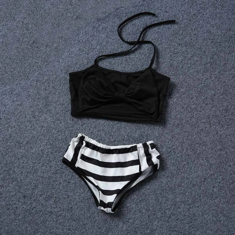 Kids Swimsuit Girls Striped Fission Swimwear Baby Two-piece Tankini Bra Brief Child Summer Halter Bikini Fashion Swim Clothes Beachwear LD20